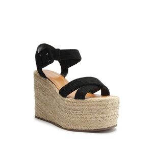 New 9.5 Schutz Blisse Nubuck Sandal Espadrilles Platform Wedges Buckle Leather